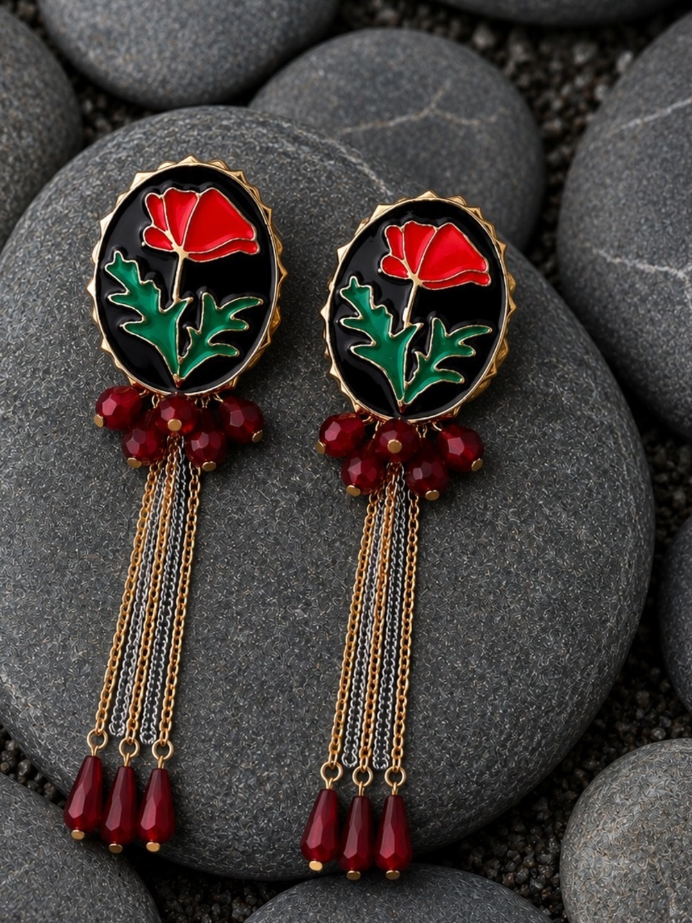 Vintage Red Poppy Drop earrings